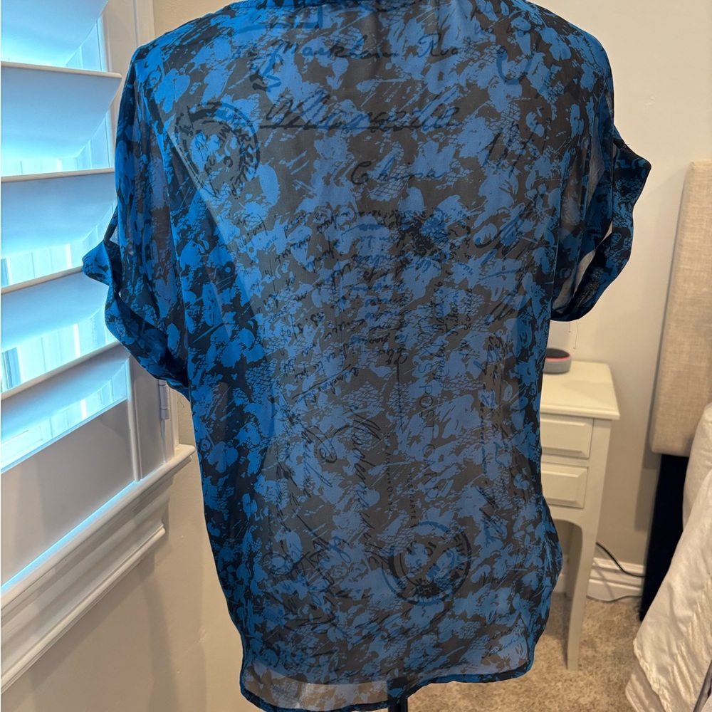 Banana Republic Blue and Black Sheer Floral Blouse - Picture 2 of 6